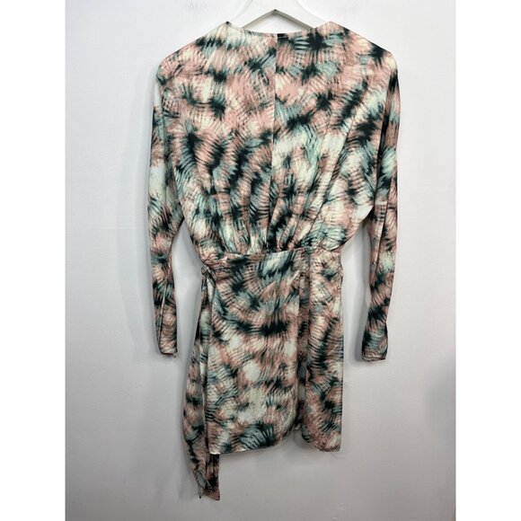 Tart Collections Wrap Dress Small Satin Tie Dye Mini Fall Style Pink Green - Picture 2 of 9